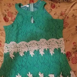 Green and White Lace Dress